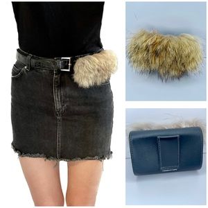 Fur Coyote Belt Purse Coin Purse Mini Wallet Leather Black Handmade USA